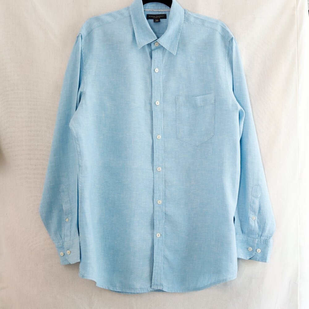 Banana Republic Mens Blue 100% Linen Long Sleeve Shirt Size M 15-15 1/2 EUC